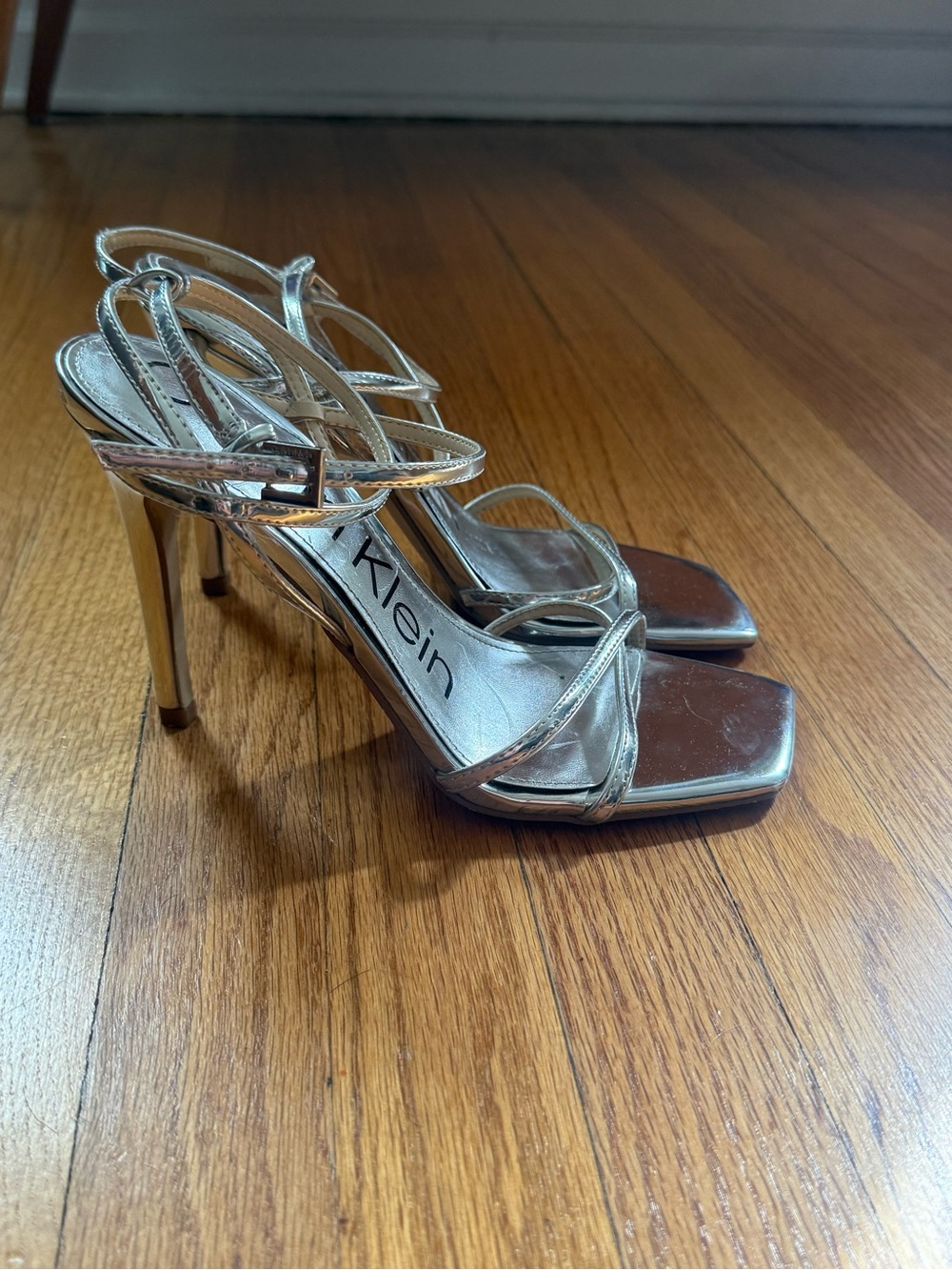 Calvin Klein Metallic Silver Strappy Stiletto Sandals